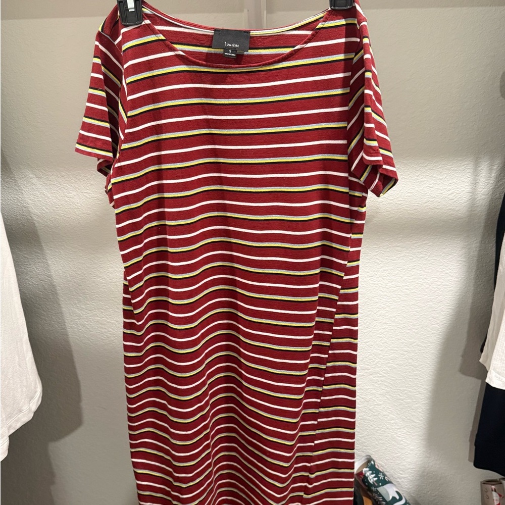 Lumiere Red and White Striped Midi Dress